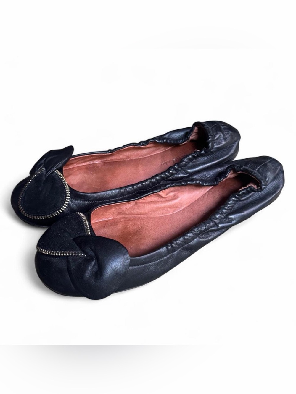 Chloe Black leather ballet flats with bow zipper detail indie 2010s grunge size
